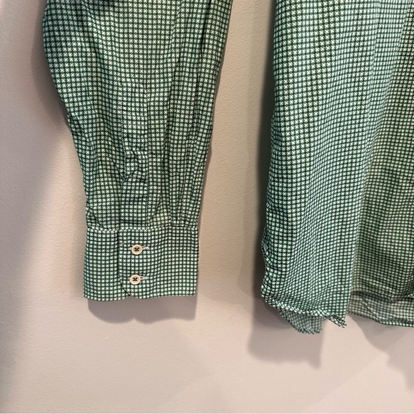 MJ Bale Mens Shirt 46 Slim Fit Green Check Long Sleeve Button Collared Shirt - Picture 3 of 7